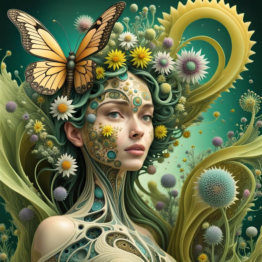 Pollination Cycle: Woman, Bee, and Wildflowers