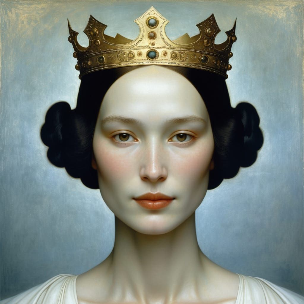 Enigmatic Portrait with Golden Crown in Translucent Light