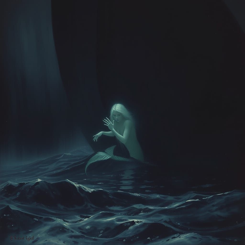 Mermaid Haunting Dark Ocean Depths in Gothic Horror Style