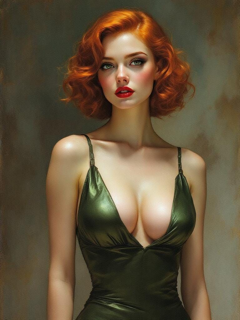 Redhead Pin-Up in Art Nouveau Style