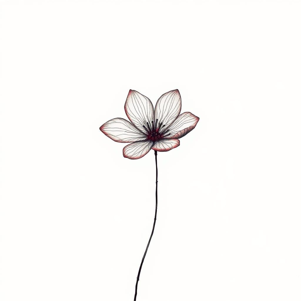 Minimalist Ink Floral Art in Black Fine Lines