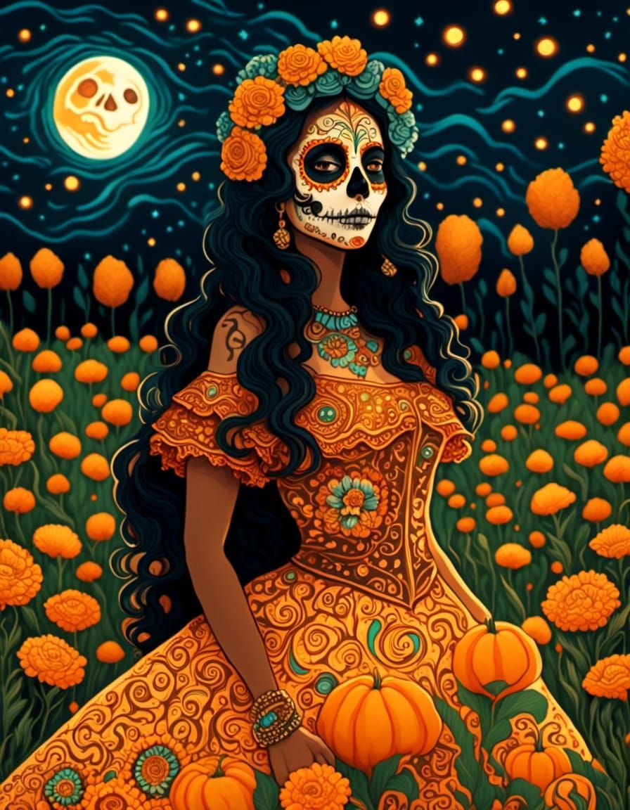 Day of the Dead Woman in Harvest Field