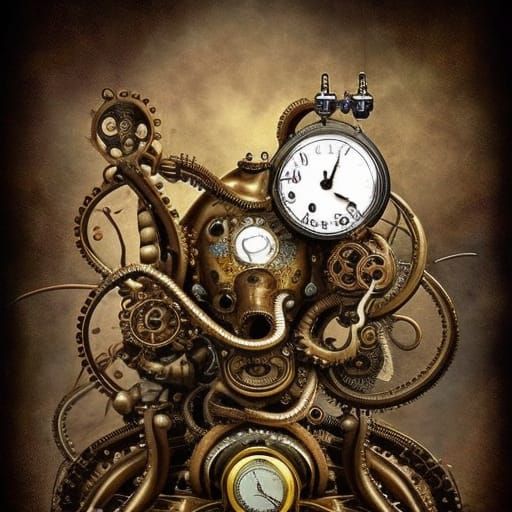 Steampunk Octopus Made of Industrial Machinery