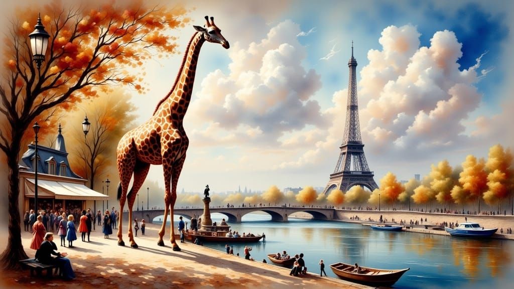 Paris as a Harbor with Giraffe Eiffel Tower