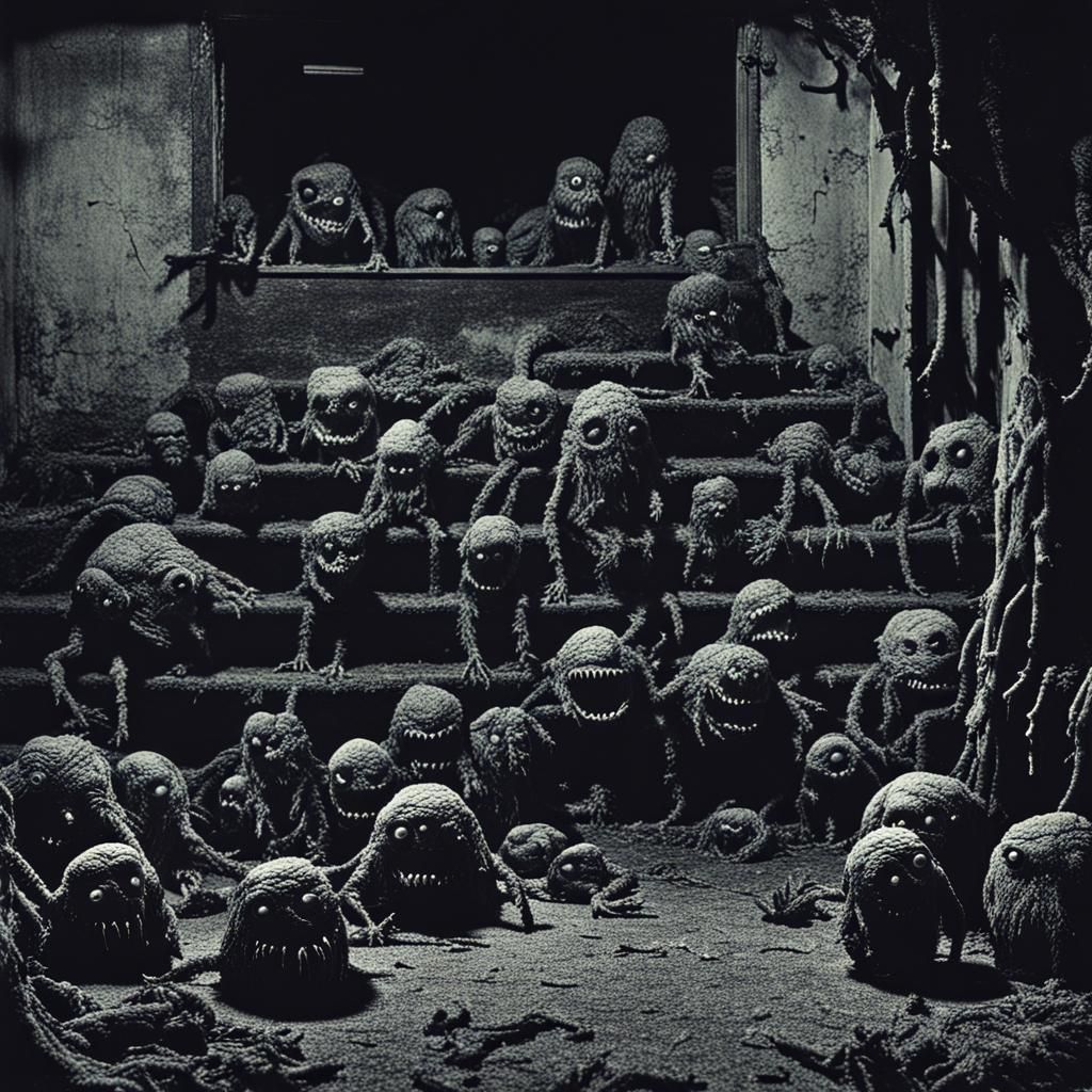 Monsters Hiding in Grainy Nightmare Scene