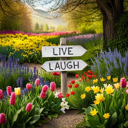 Live Love Laugh Sign with Spring Flowers