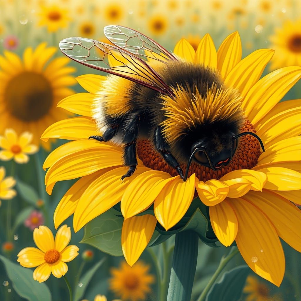 Adorable Bumblebee in Whimsical Summer Meadow