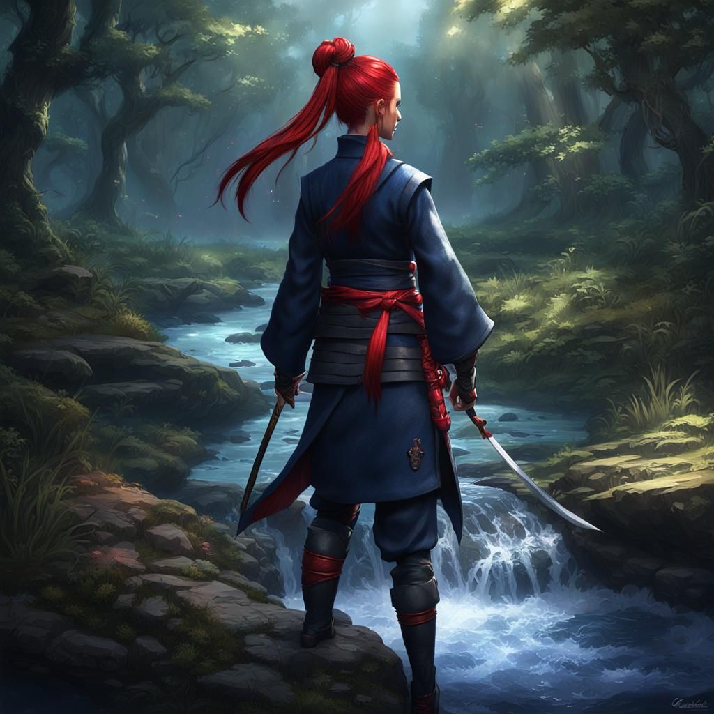 Kunoichi Assassin in Feywild Forest, Dark Fantasy Art