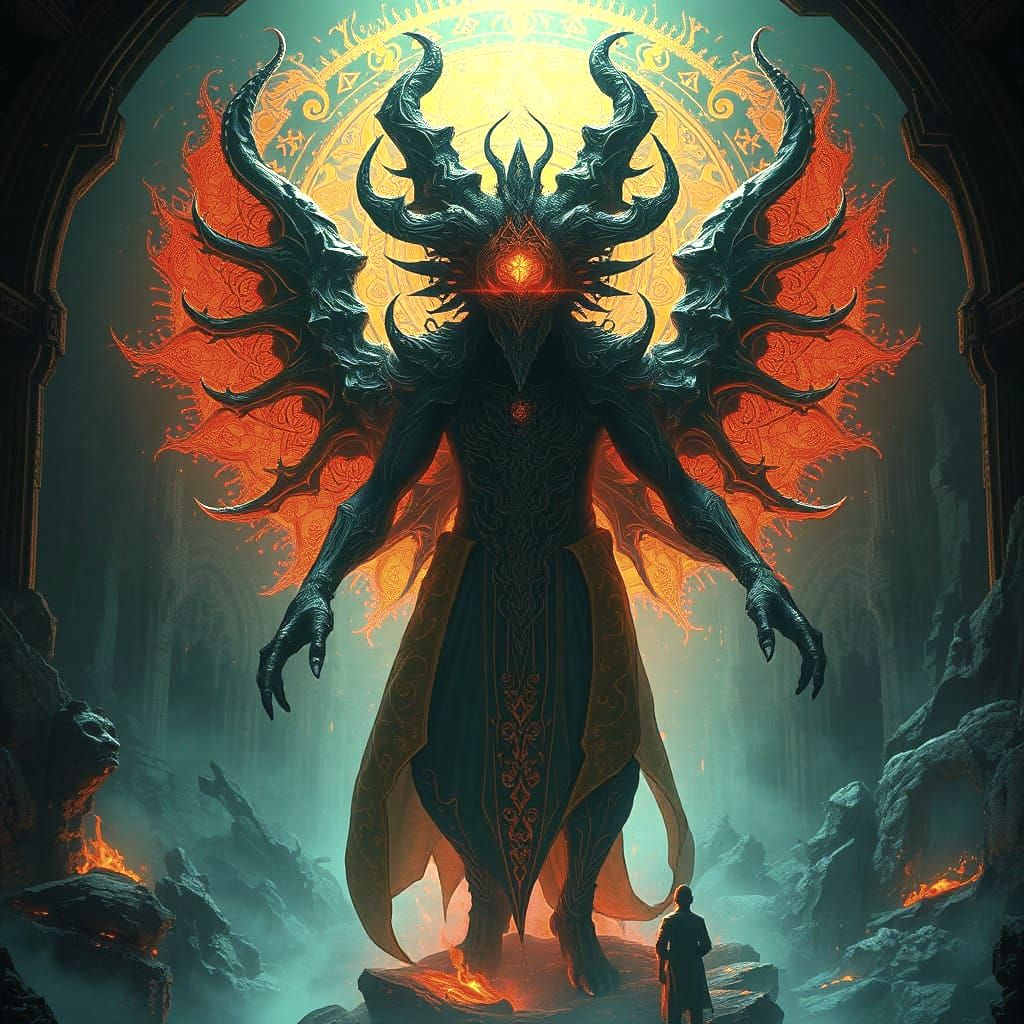 Ethereal Doom Concept Art in Vibrant Orange and Teal