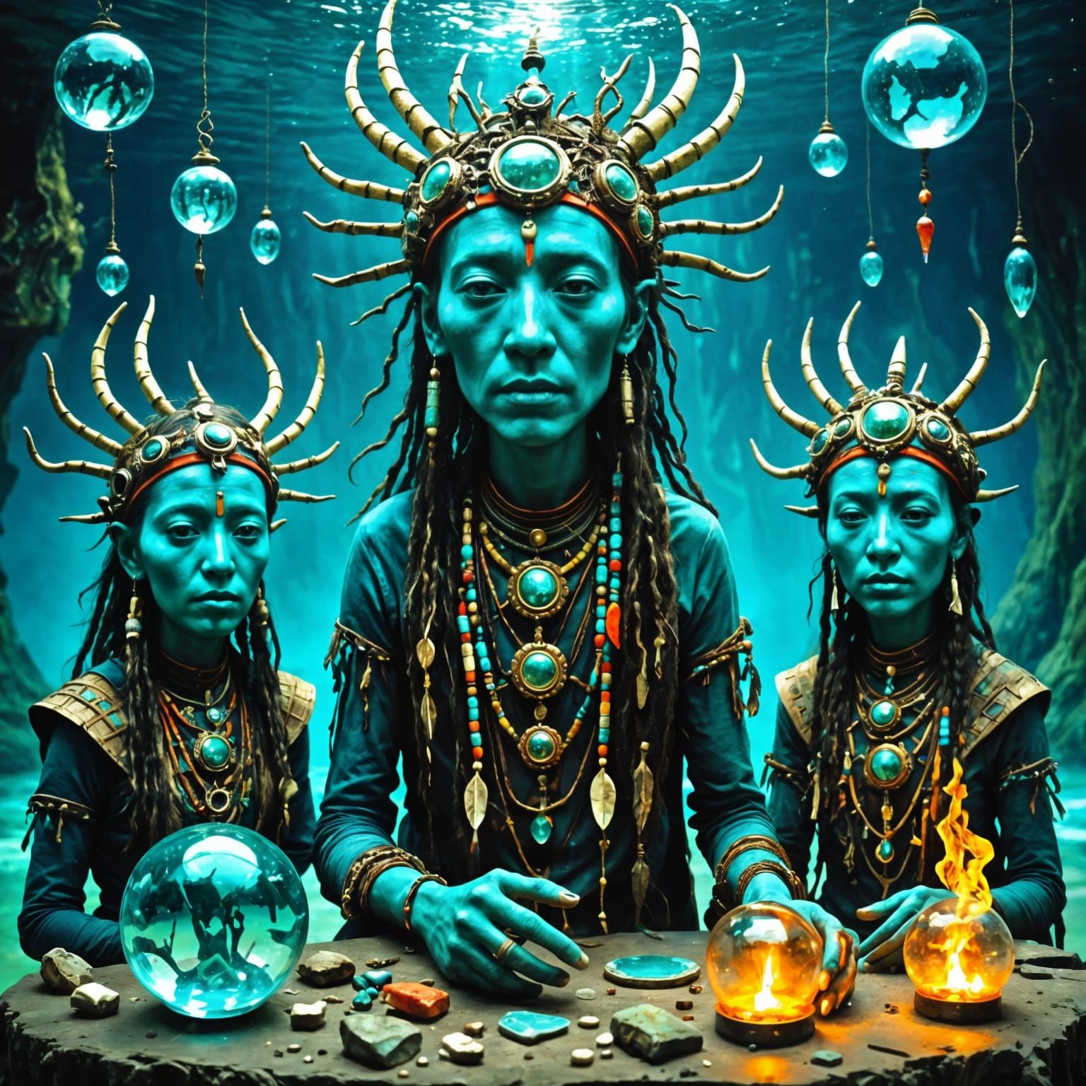 Magical Quirky Primitivism wild-eyed shamans summoning ocean...