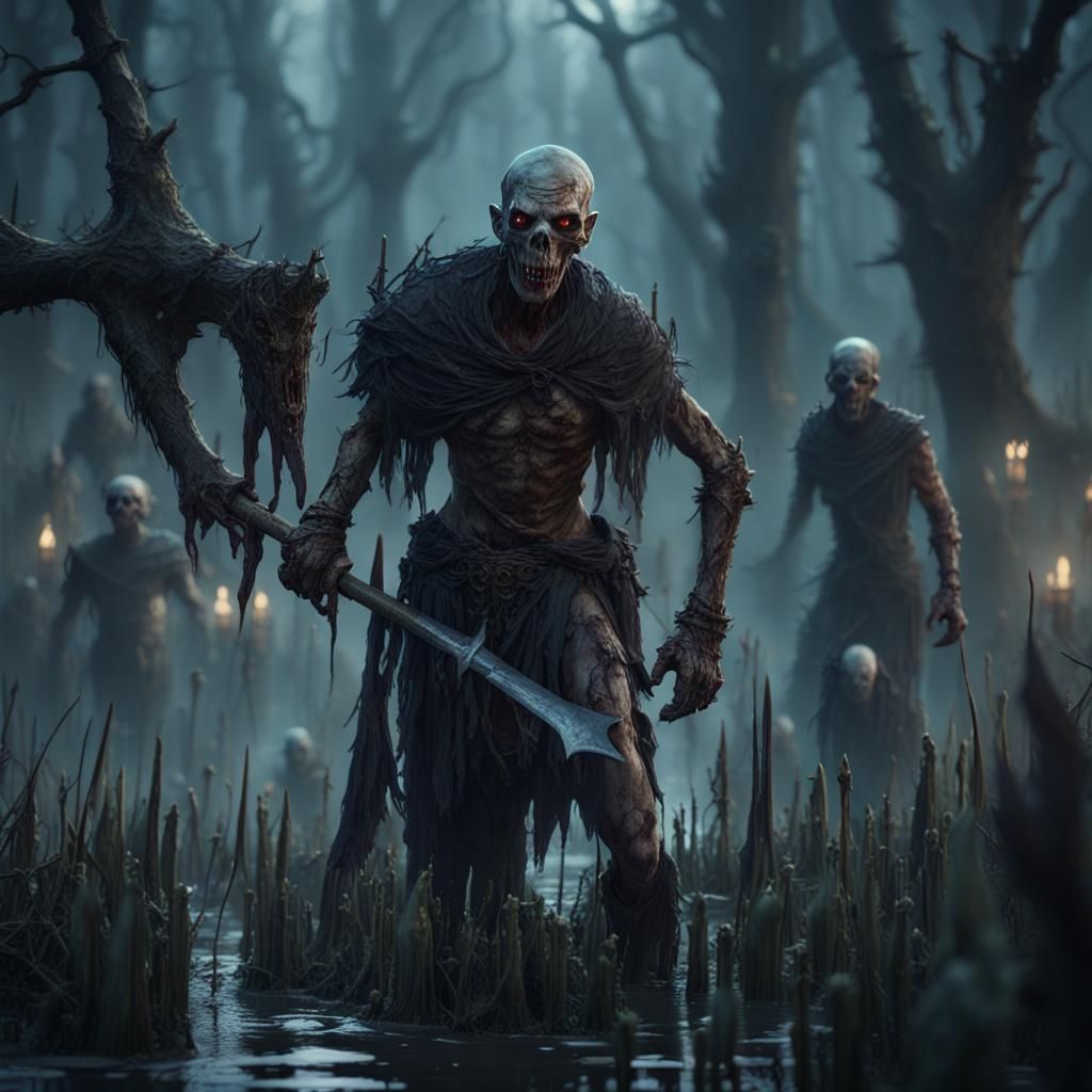 Undead Horde Marching Through Swamp: Fantasy Concept Art