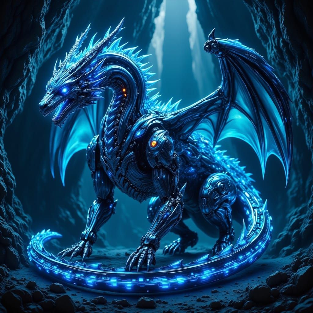 Cybernetic Dragon Breathes Matrix Code in Biomechanical Styl...