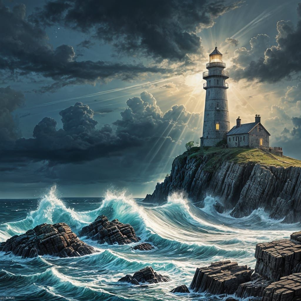 Desolate Coastline: Lighthouse in Colored Gel Lighting
