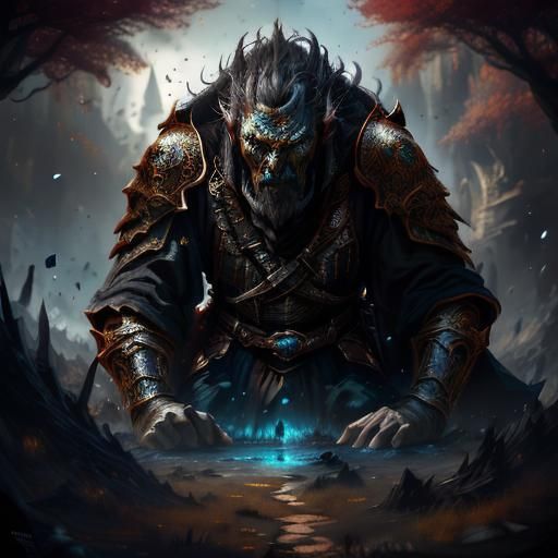 Defeated Knight Kneels Before Burning Kingdom