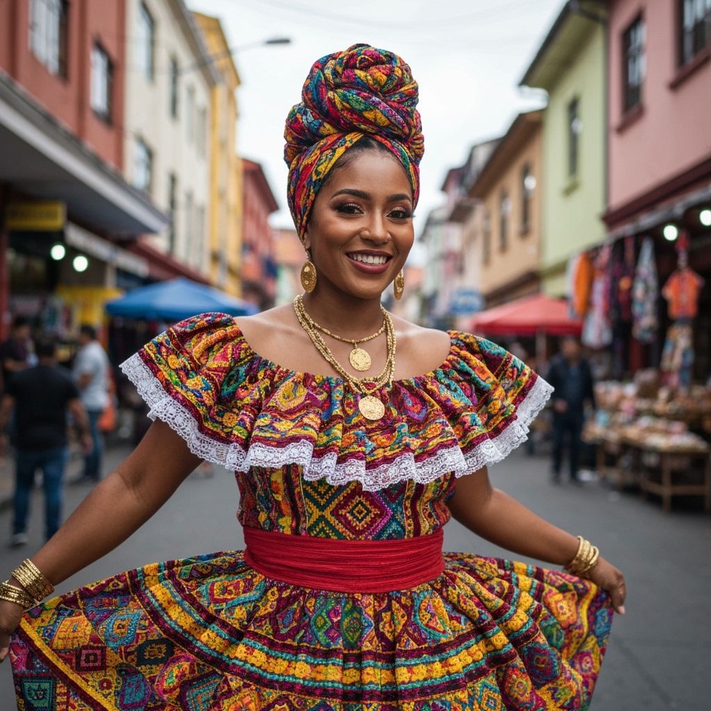 Colombian Woman in Streetwear, Bogotá Market Scene