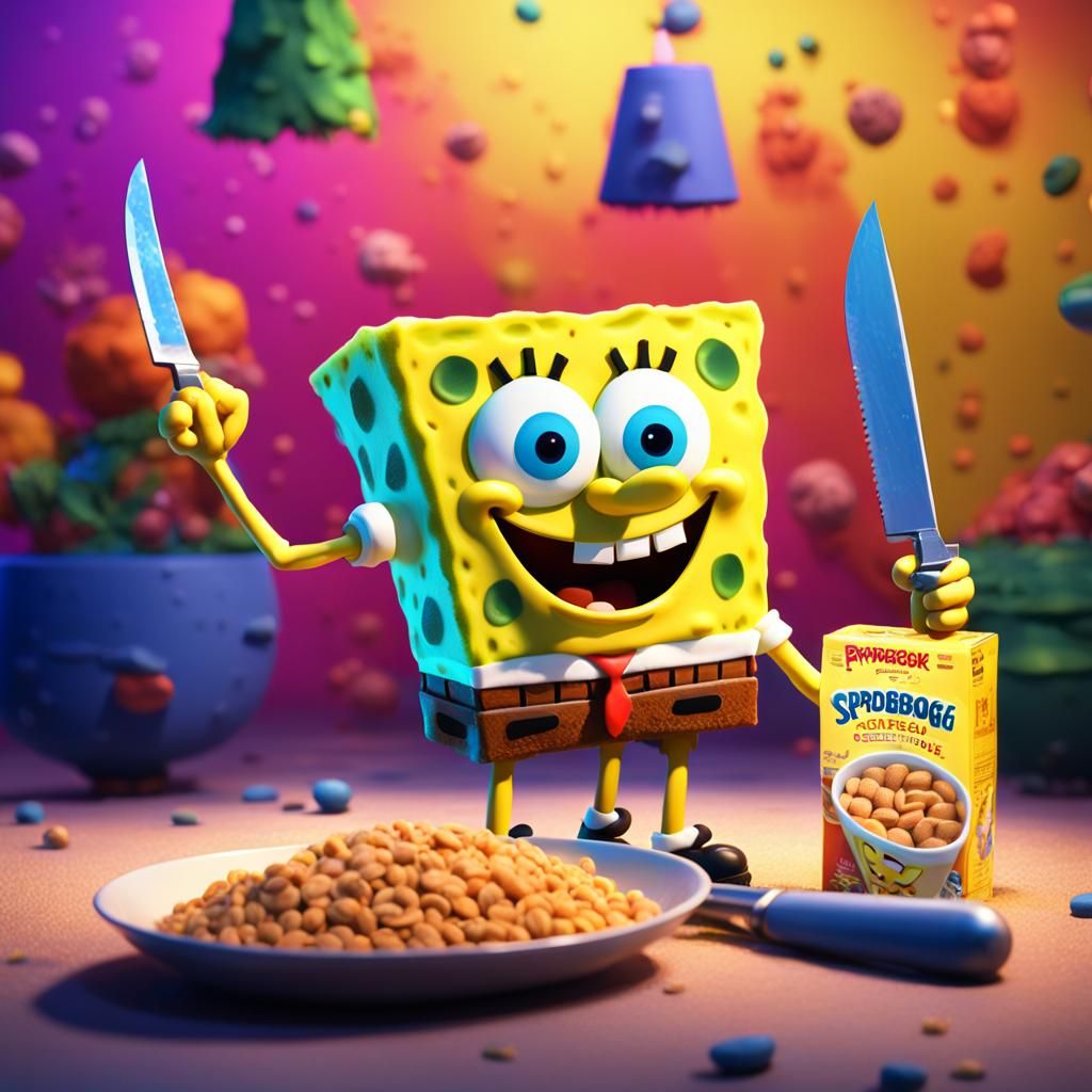 Spongebob with Knife: 3D Digital Art