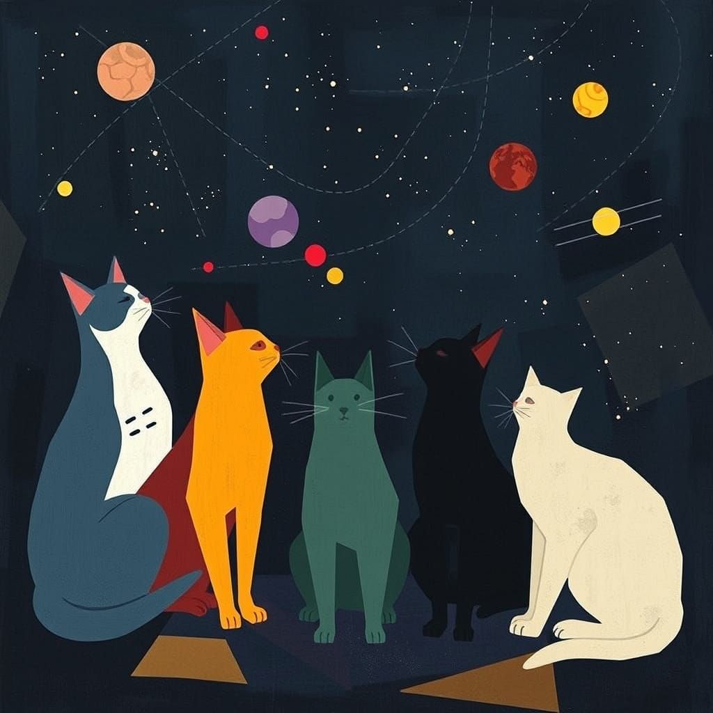 Cosmic Gathering of Cats in Abstract Minimalist Style