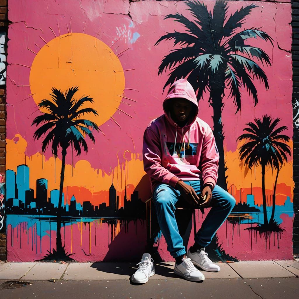 Street Artist Creates Vibrant Graffiti Amidst Palm Tree Suns...