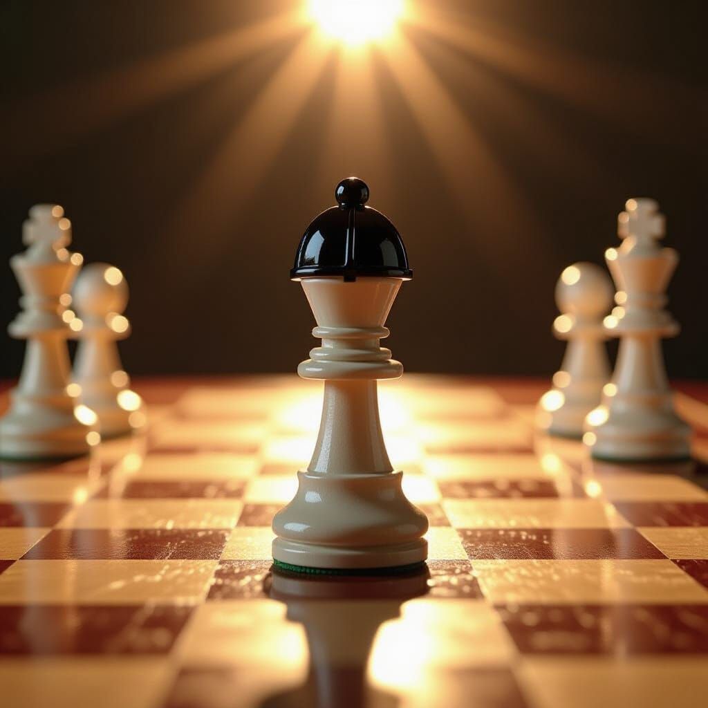 Chess Pawn with Jockey Helmet in Dramatic Spotlight