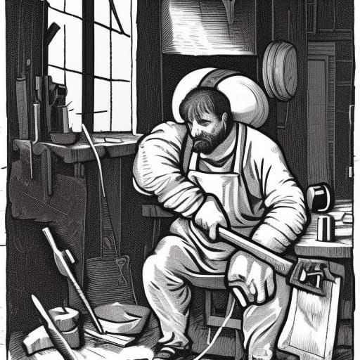 Architect Forges Blades: Linocut Portrait