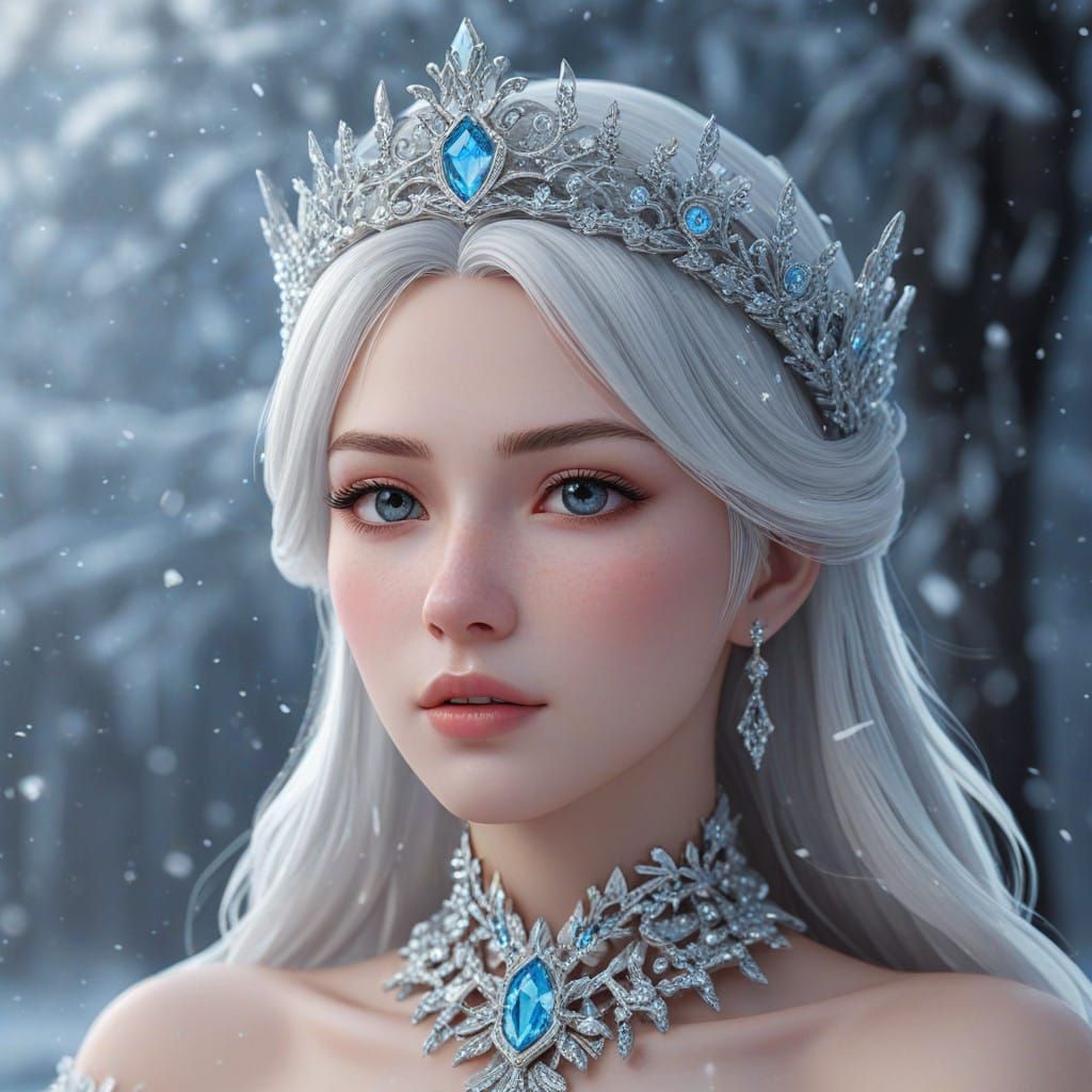 Ice Queen Wears Frosty Tiara in Winter Wonderland