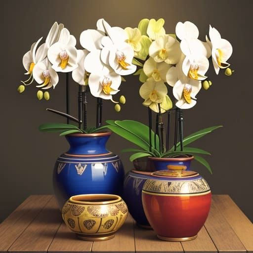 Colombian Orchids Still Life: Refined, Detailed Oil Painting