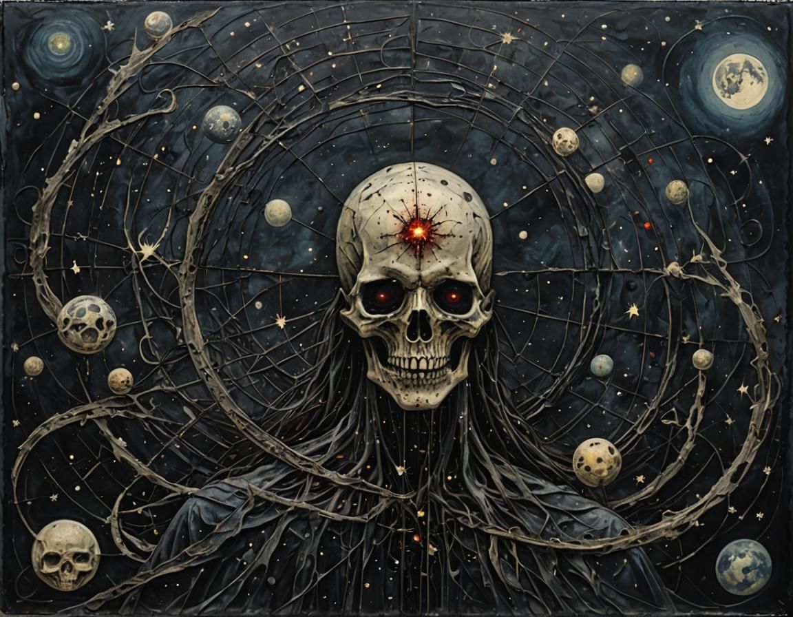 Macabre Encaustic Figure in Dark Universe