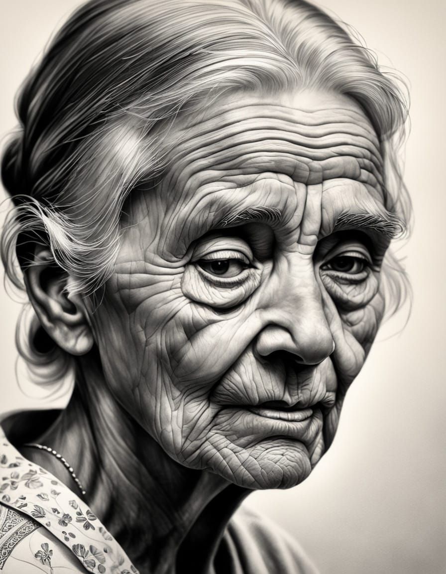 Ethereal Portrait of a 90-Year-Old Woman's Contemplative Fac...