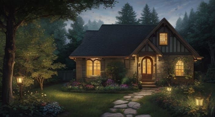 Thomas Kinkade Style Village Scene