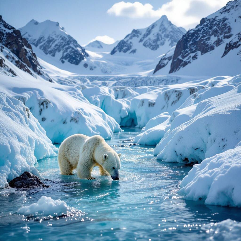 Polar Bear Fishing Amidst Majestic Glaciers