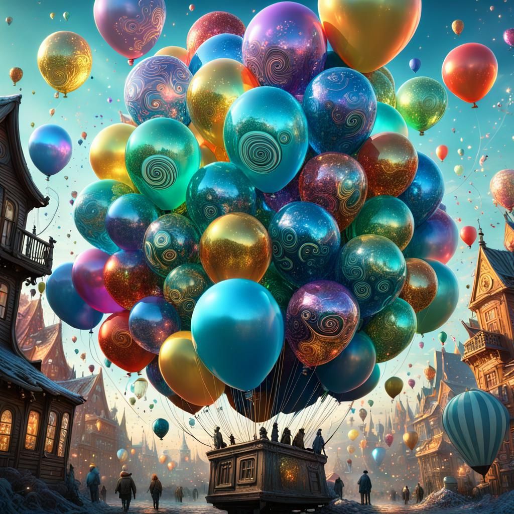 Glittery Balloons in a Hyperdetailed Fantasy Photograph