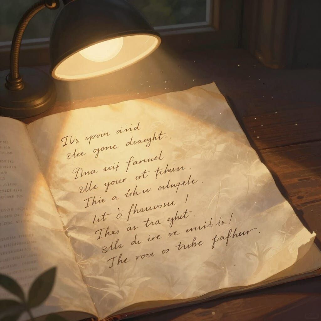 Handwritten Poem on Parchment in Golden Hour Light