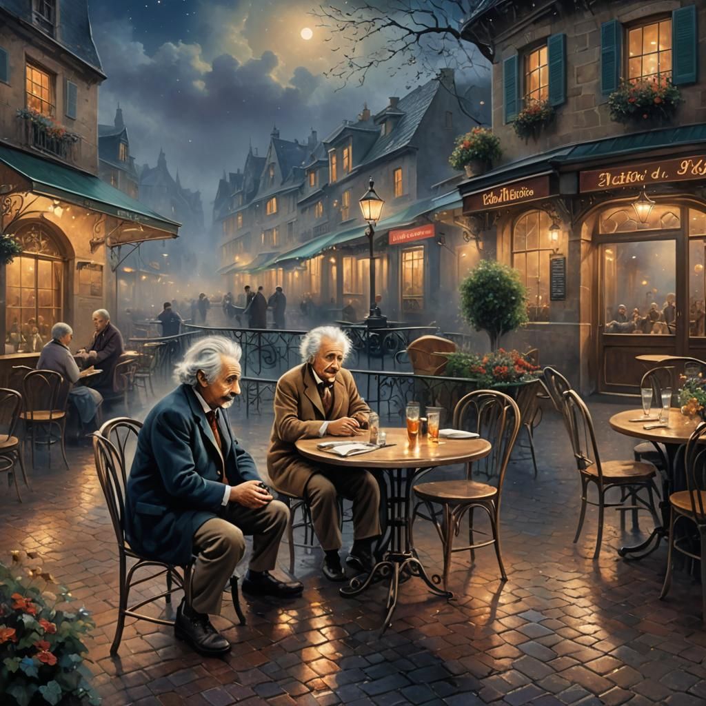 Einstein in Ethereal French Restaurant, Fantasy Art