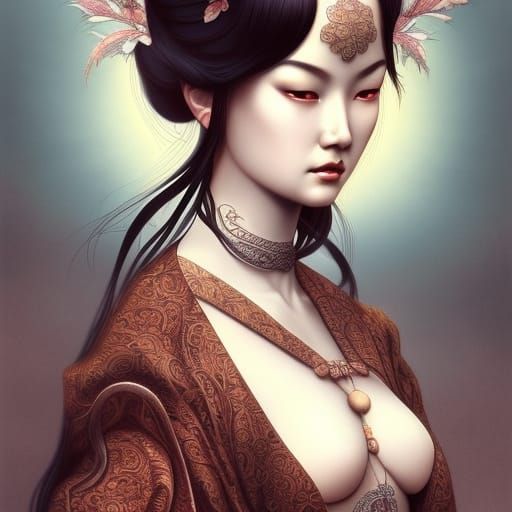 Intricate Asian Goddess in Vaporwave Style