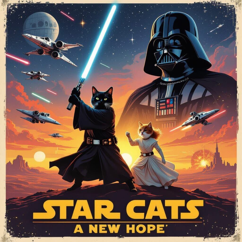 Star Cats: A New Hope in 1970s Sci-Fi Style