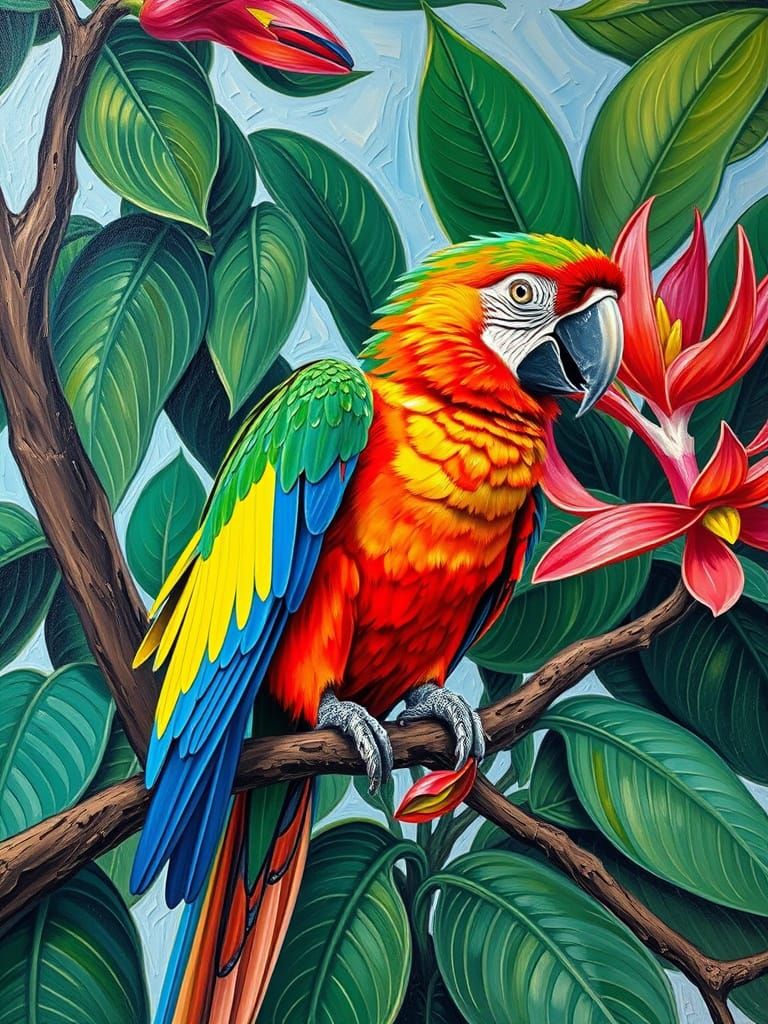 Colorful Macaw in Neo-Impressionistic Expressionism