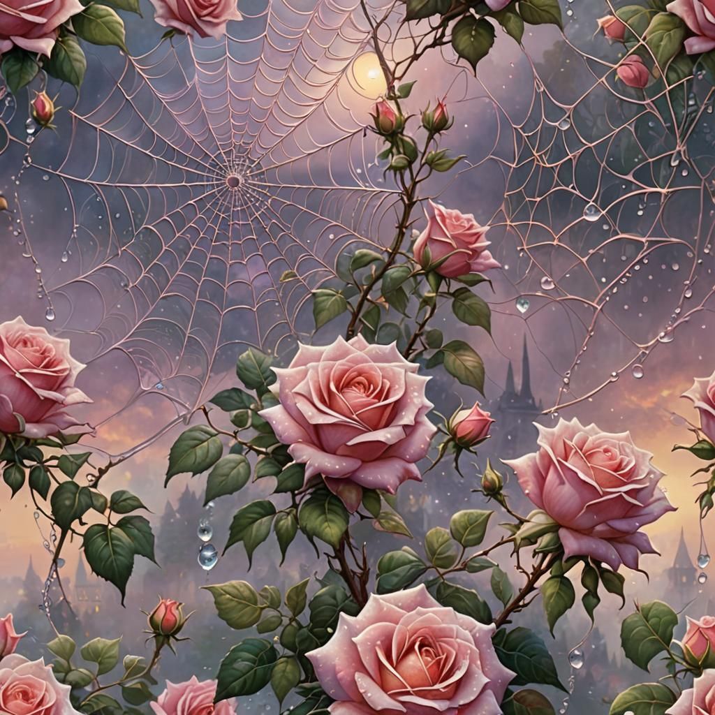 Art Nouveau Rose with Spiderweb