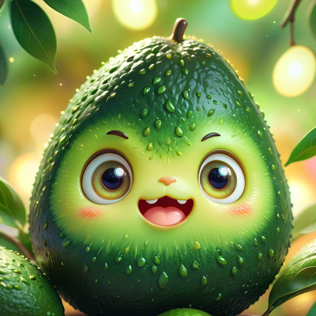 Kawaii Avocado Digital Art with Dreamy Eyes