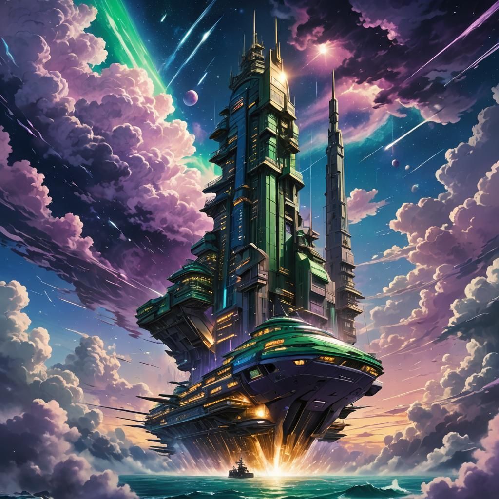 Manga Style Mothership in Dreamy Landscape