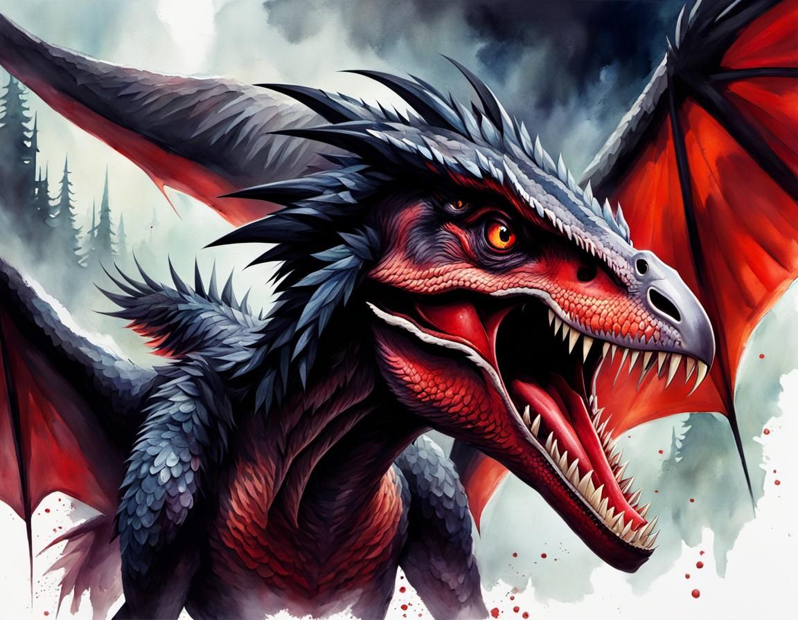 Vampiraptor: Vampire and Velociraptor Hybrid in Watercolor