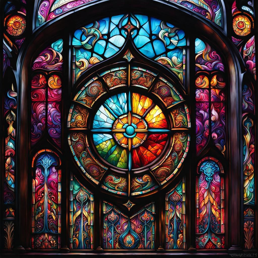 Detailed Dark Arts Stained Glass Graffiti Art