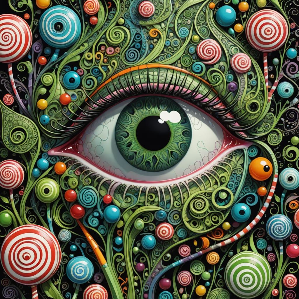 Intricate Green Eye in Candy Art Style