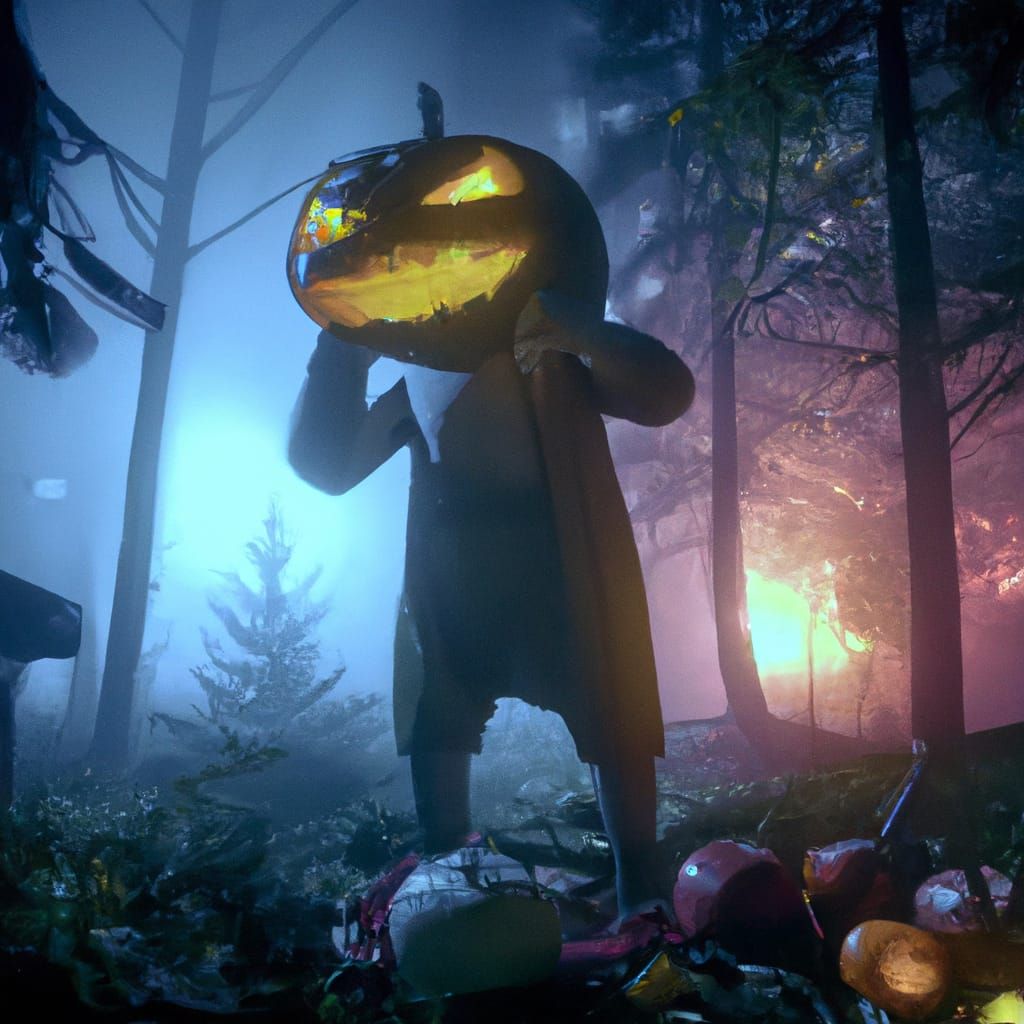 Sinister Zombie Eats Pumpkinhead in Foggy Town