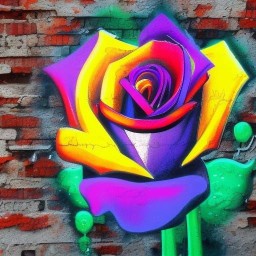 Rose Graffiti Art on Brick Wall