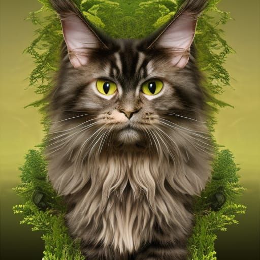 Majestic Maine Coon Cat as a Dryad