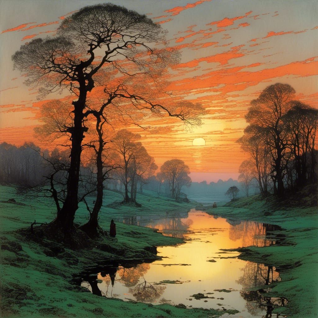 Nostalgic Landscape Painting in Blended Styles