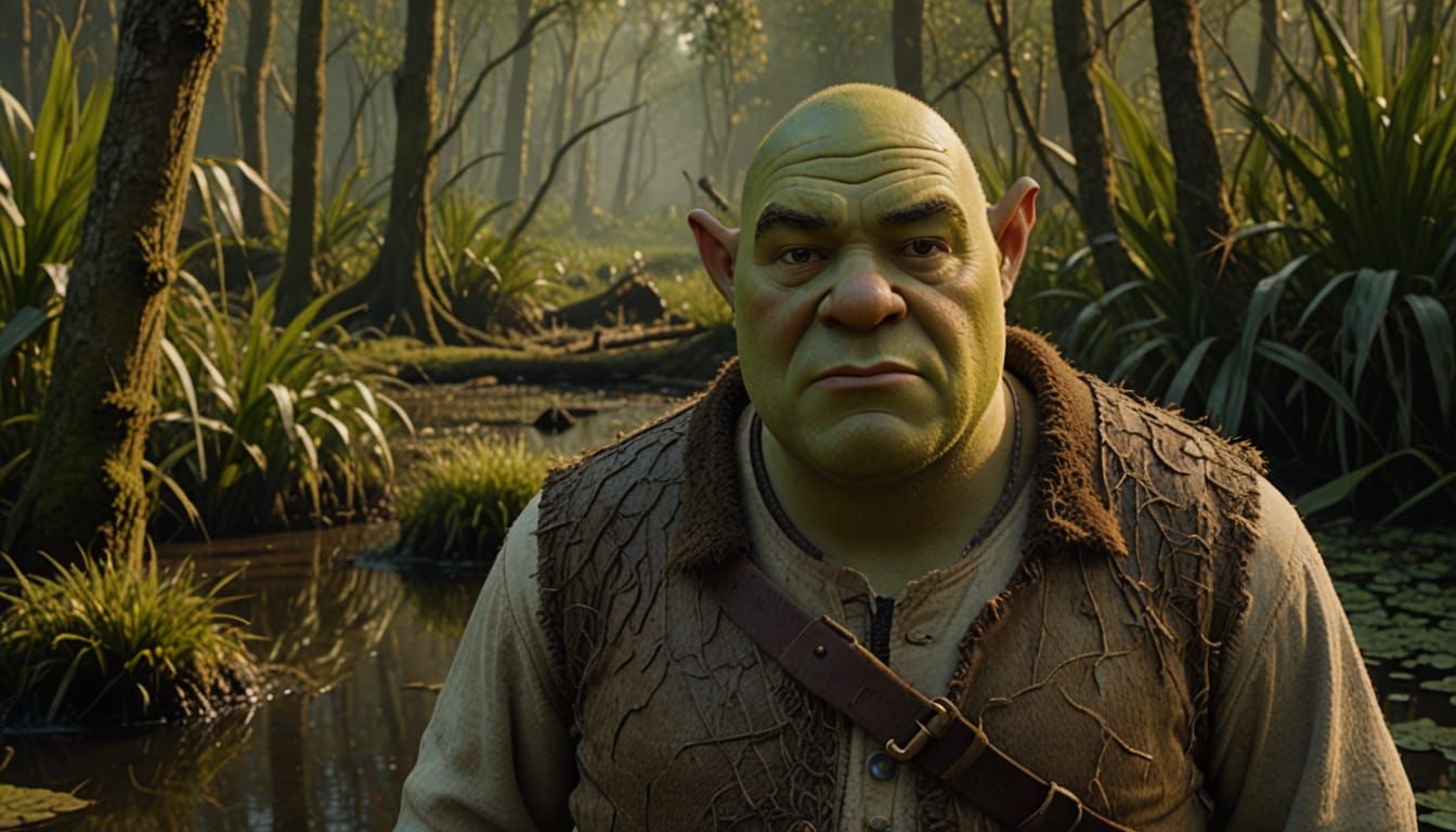 Shrek in a Swamp: Realistic Digital Art