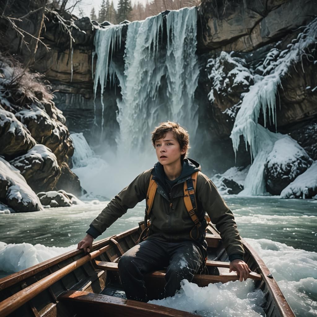 Dramatic Boy Falls from Boat in Frozen Water