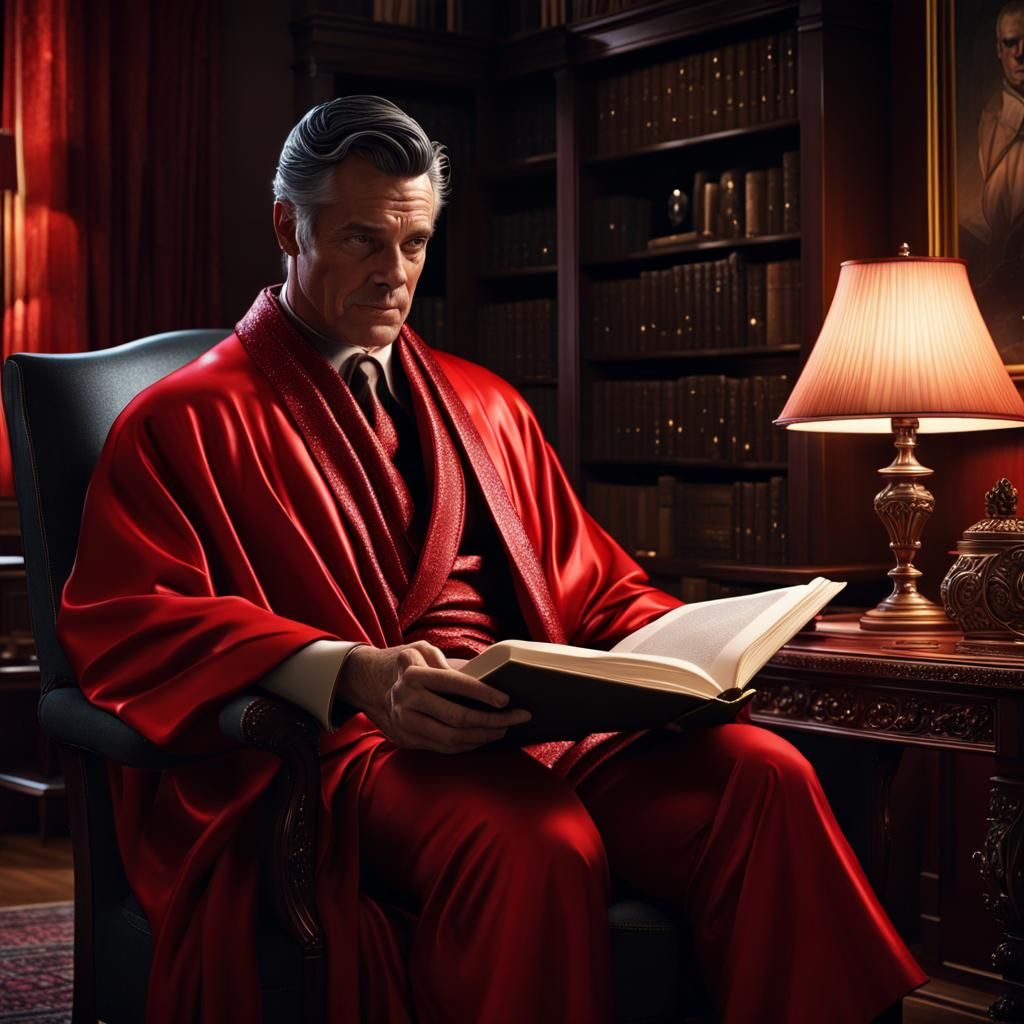 Bruce Wayne Reading in Study at Night