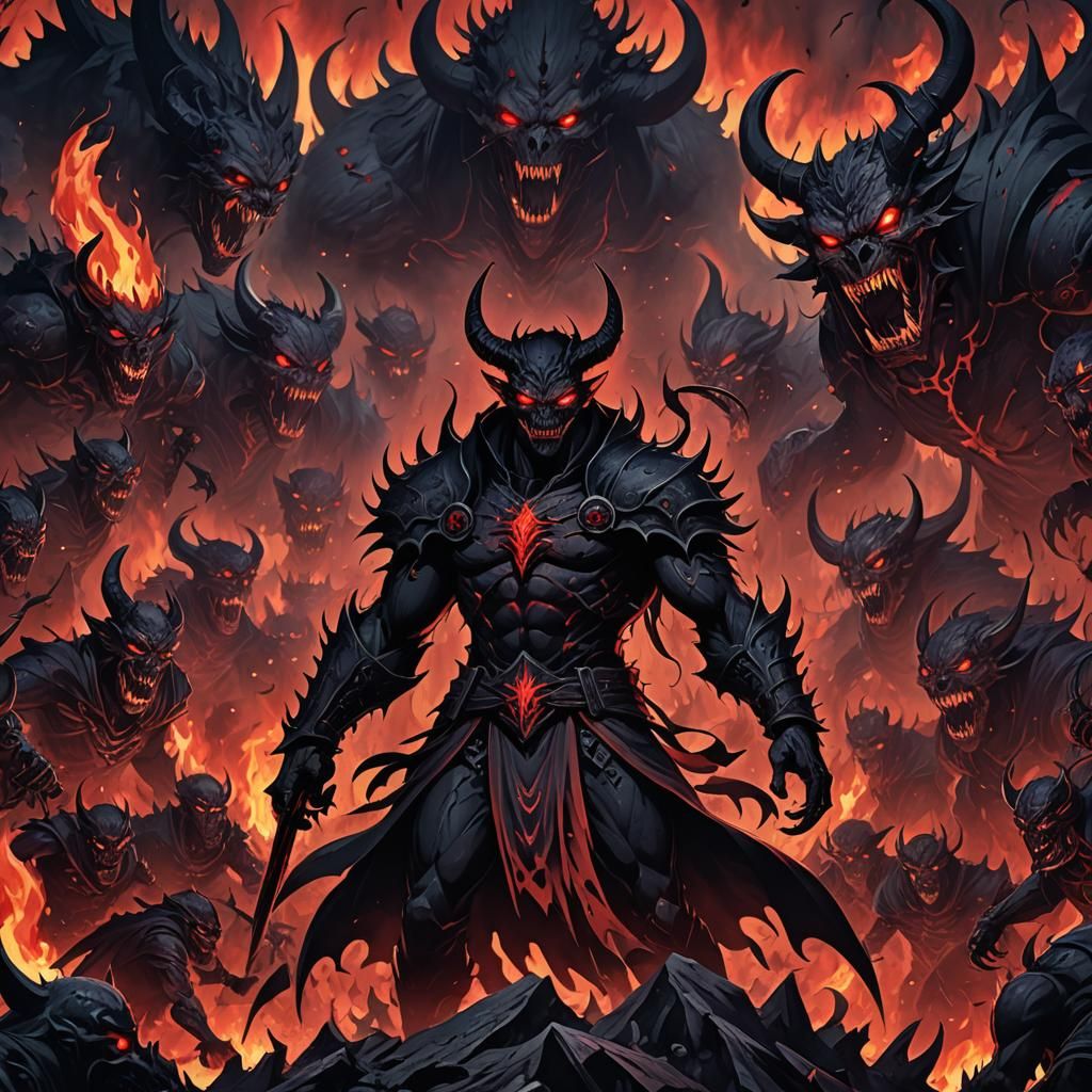 Black Demon in Underworld: Dark Fantasy Anime Art